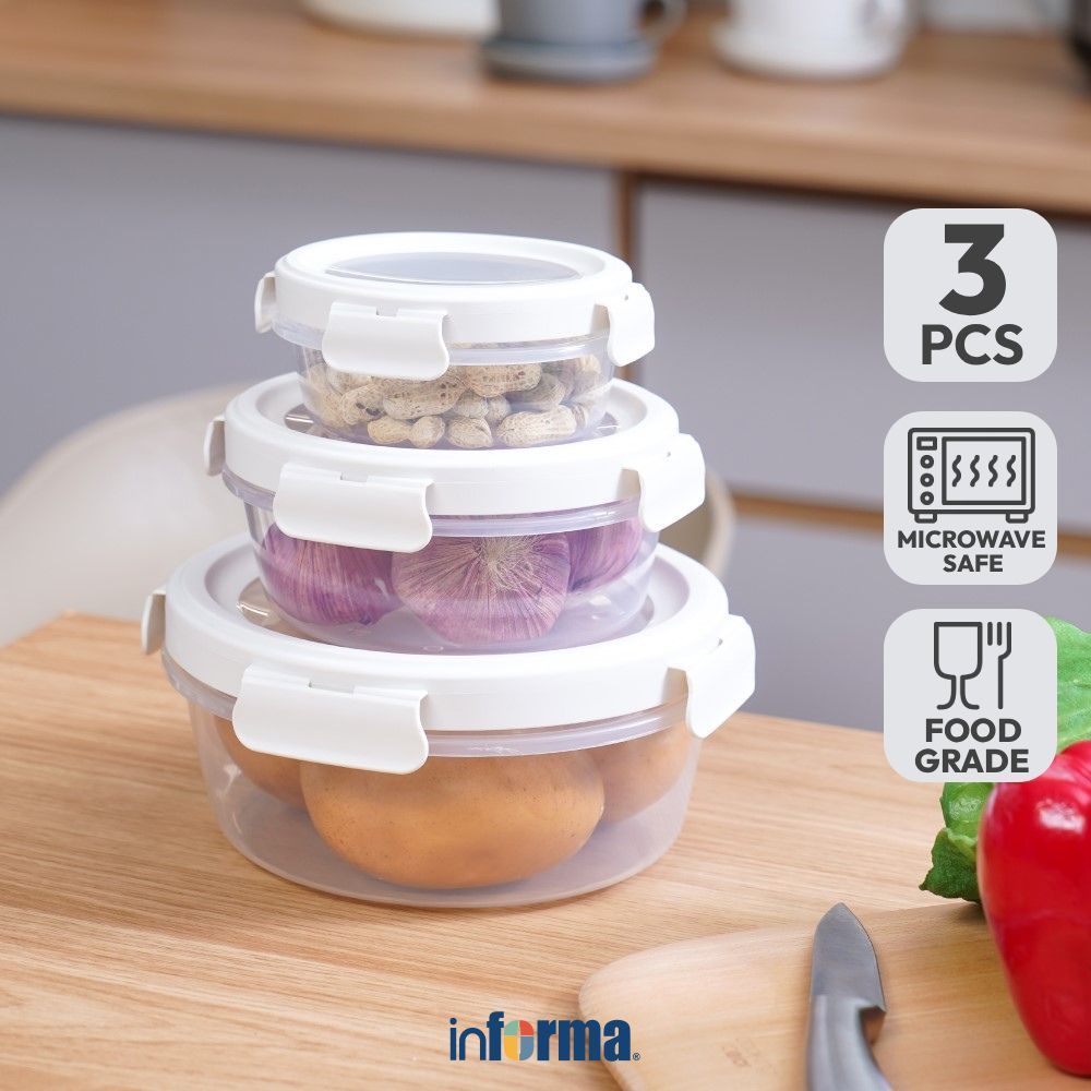 Informa Appetite Set 3 pcs Ario Wadah Makanan Round Food Container Kotak Makan Food Grade Serbaguna 