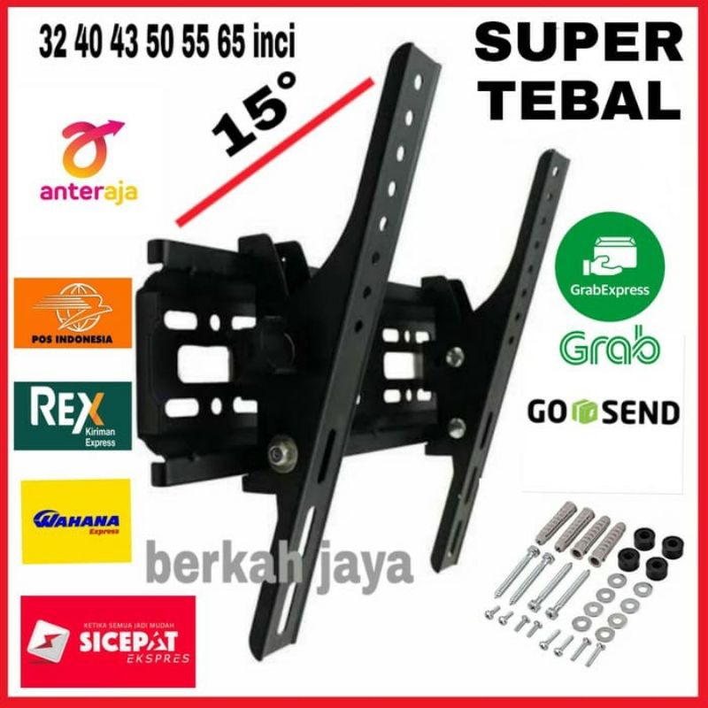 bracket tv led lcd plasma 43 50 55 60 inch besi djamin tebal & bisa nunduk 15°