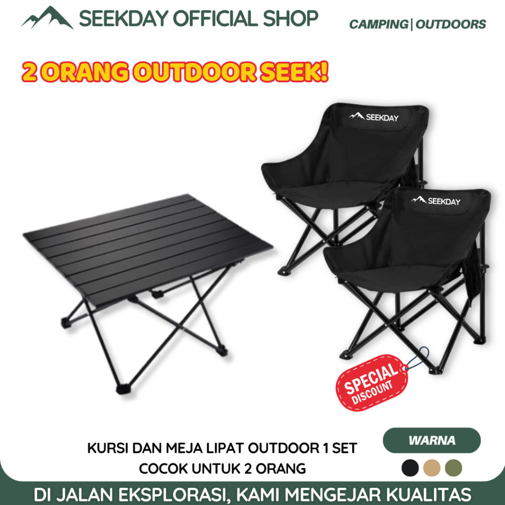 PROMOSEEKDAY Kursi Dan Meja Lipat Outdoor Set Camping Meja lipat portable 2 kursi 1 mejaREADY