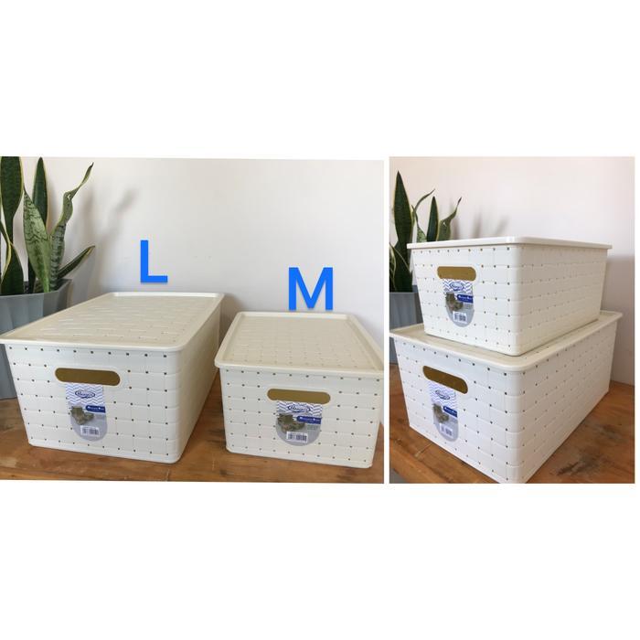(rukokingdom) KERANJANG LUGANO HAWAII/KOTAK PENYIMPANAN PLASTIK/KERANJANG PLASTIK - PUTIH GADING, S