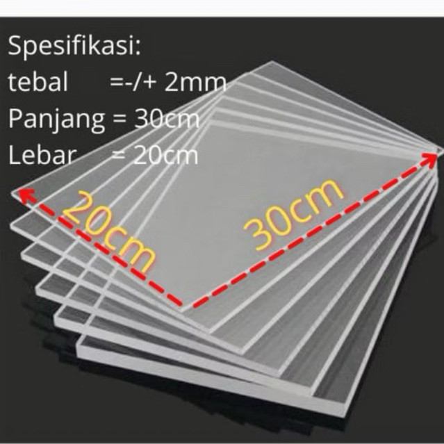 Mika akrilik bening lembaran ukuran panjang 30cm lebar 20cm tebal 2ml