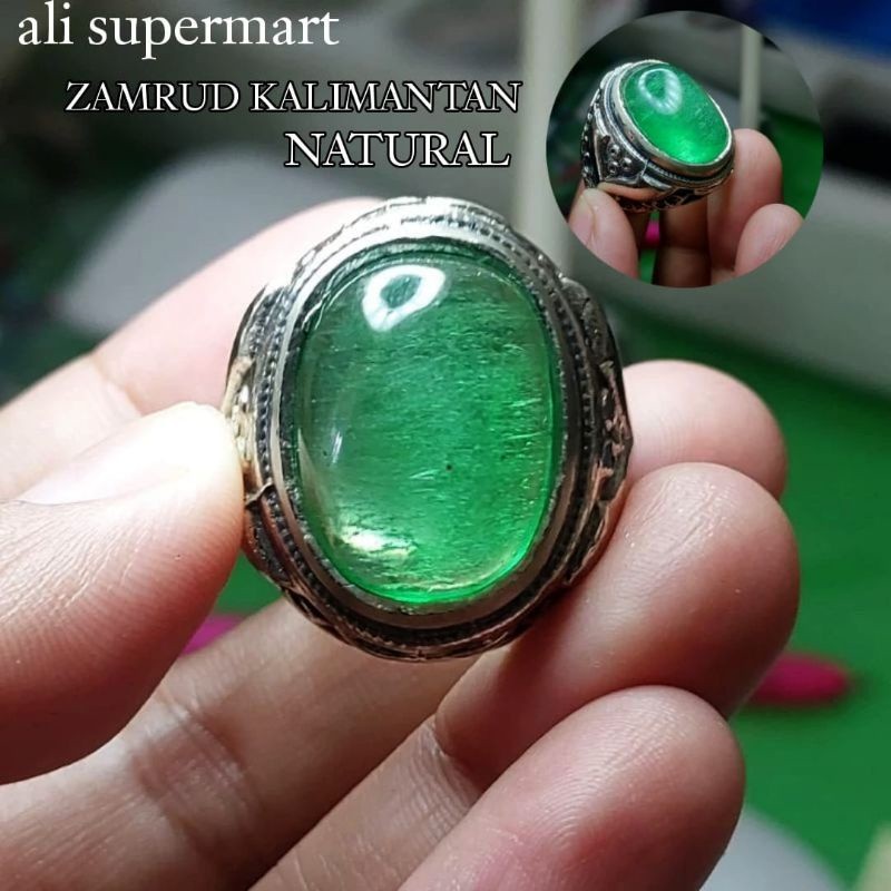 CINCIN BATU AKIK NATURAL GREEN TEKTITE ATAU ZAMRUD KALIMANTAN ASLI NATURAL