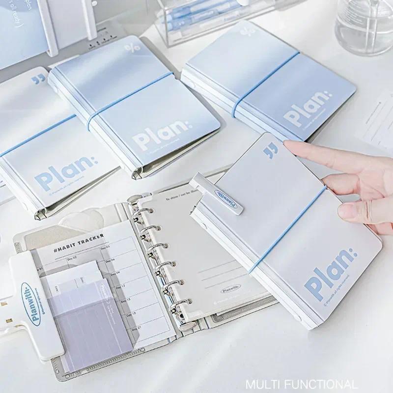 44 Sheet Mini Notebook  Simplicity White Blue Journal 6 Ring Loose Leaf Scrapbook Journal Portable P