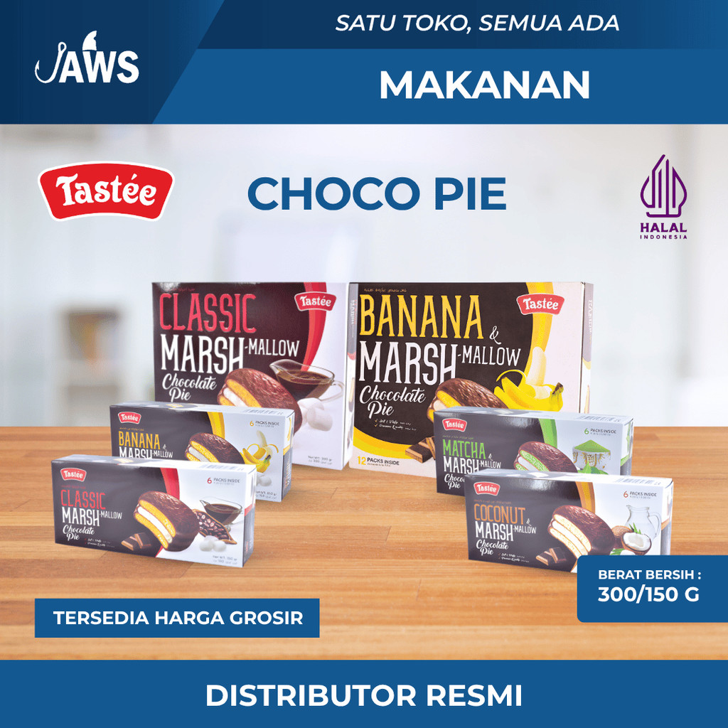 TASTEE Choco Pie Marshmallow 150gr / 300gr Cemilan Anak Rasa Classic / Matcha / Banana / Coconut