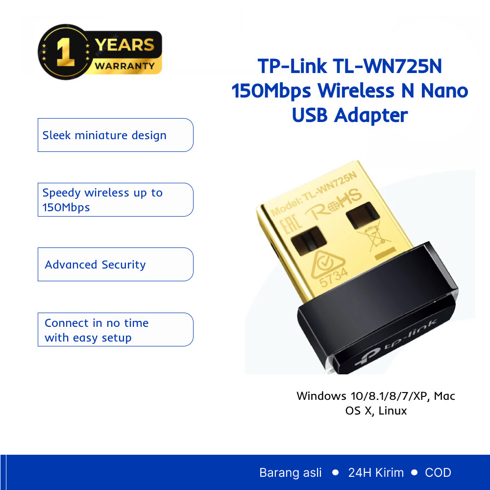 TP-Link TL-WN725N | USB WiFi Adapter |  WiFi Receiver | 150Mbps Wireless N | Dongle | Laptop PC MAC