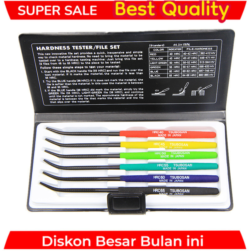 6Pcs Hardness Tester Checker File HRC40-HRC65 Set