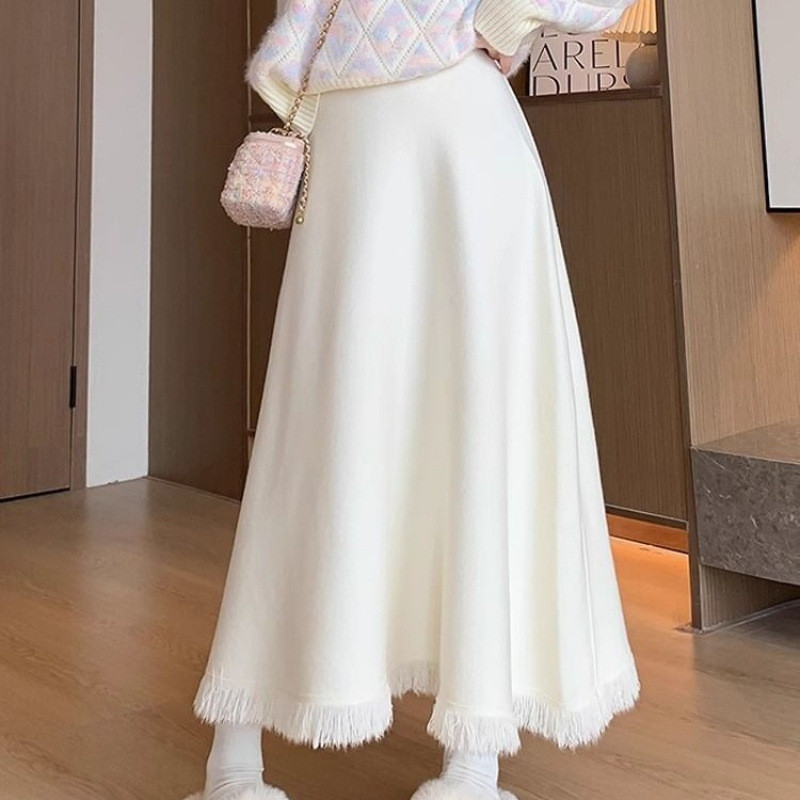 Rok Setengah Rajut Wanita Berkualitas Tinggi  Rok Payung Putih Rok Lipit