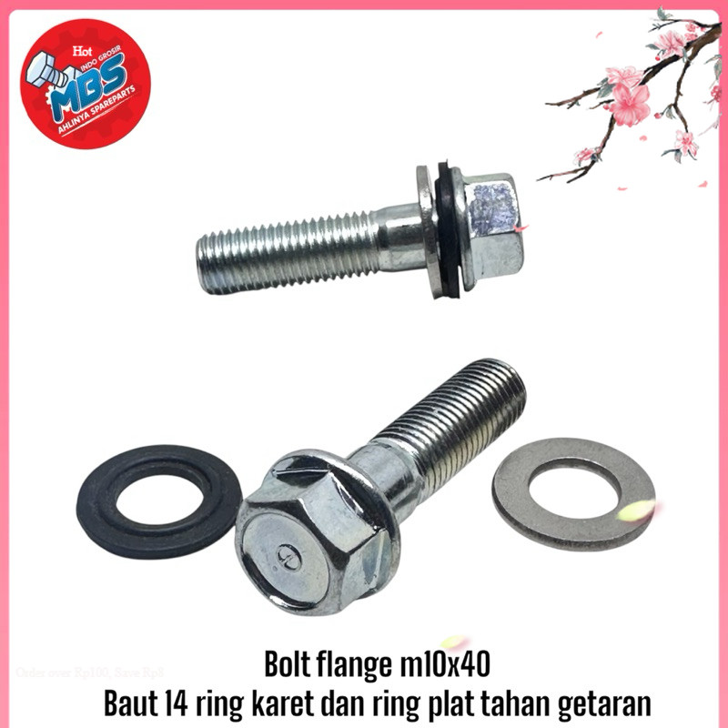 FIMBS Bolt Flange M10x40 BAUT 14 ring karet ring plat tahan getaran baut dudukan kenalpot shok origi