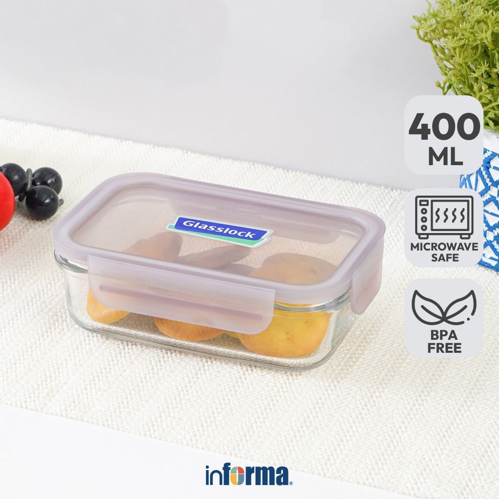 Informa Glasslock 400 ml Basic Wadah Makanan Rectangular - Ungu Food Container Kotak Makan Food Grad