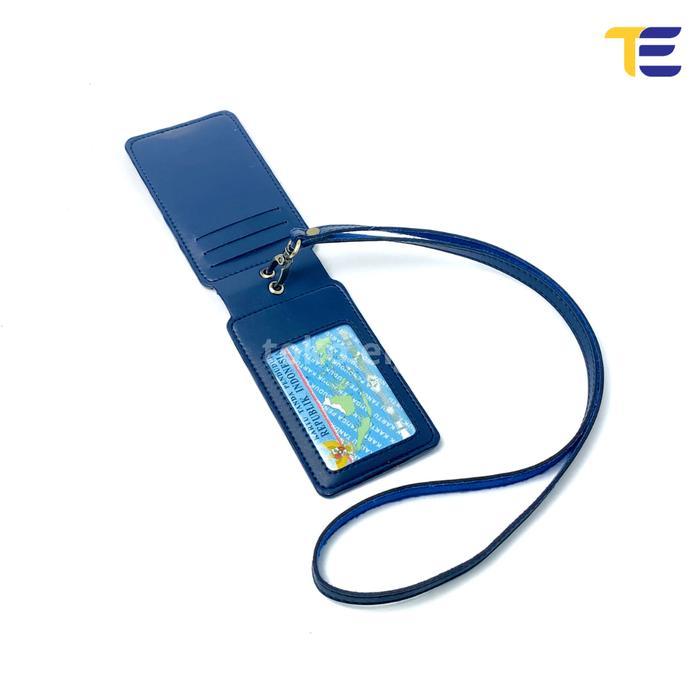 Sale Id Card Holder Kulit Magnet Lanyard Card Kulit Single Mika Magnet - Biru Terlaris