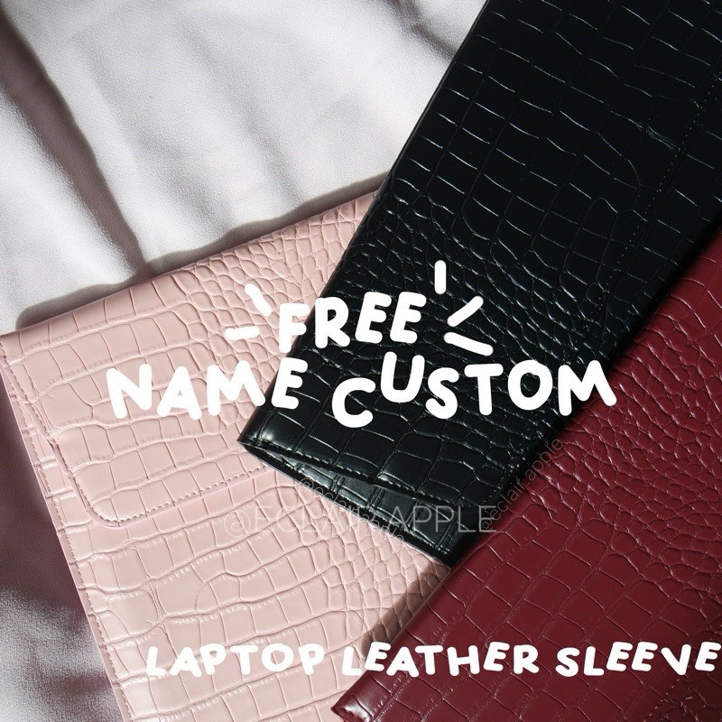Leather Sleeve Sarung Tas Laptop Coklat Maroon Hitam Black wine Lilac blue mint grey croco kulit pin
