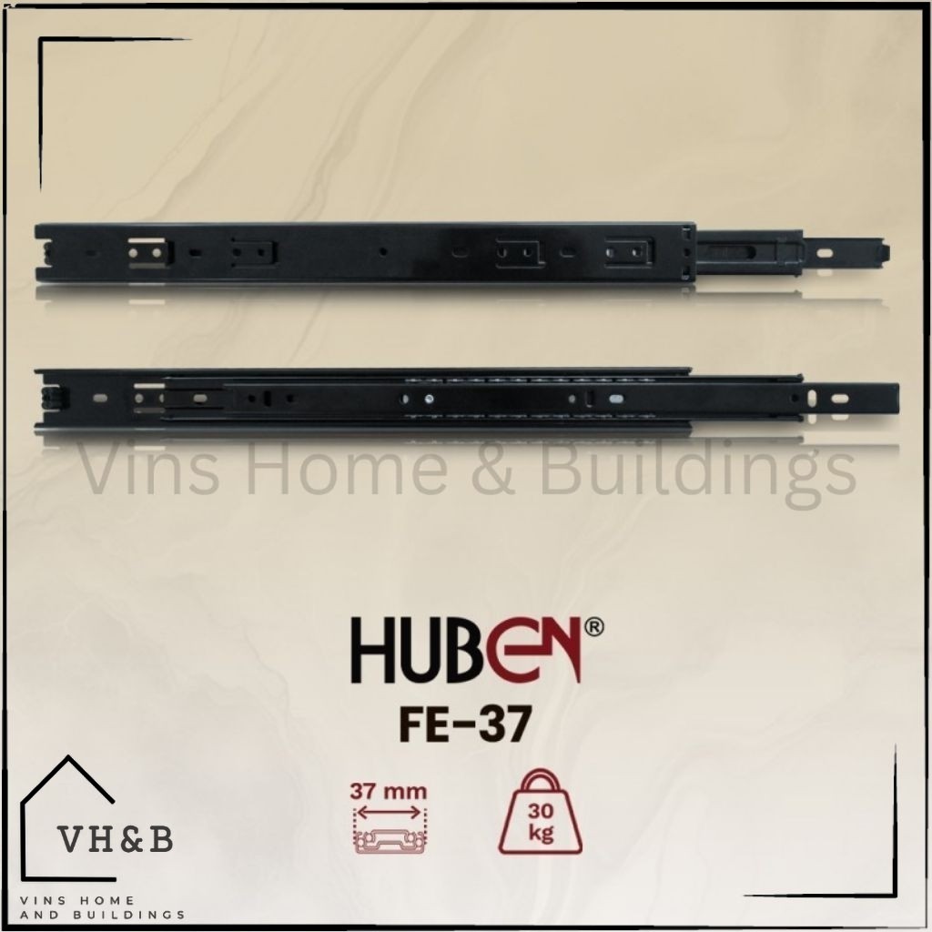 [VHB] (1 Pasang) (35Cm) Rel Laci Huben Full Extension 35 Cm Fe-37 FE37 Huben Rel Rak Laci Huben