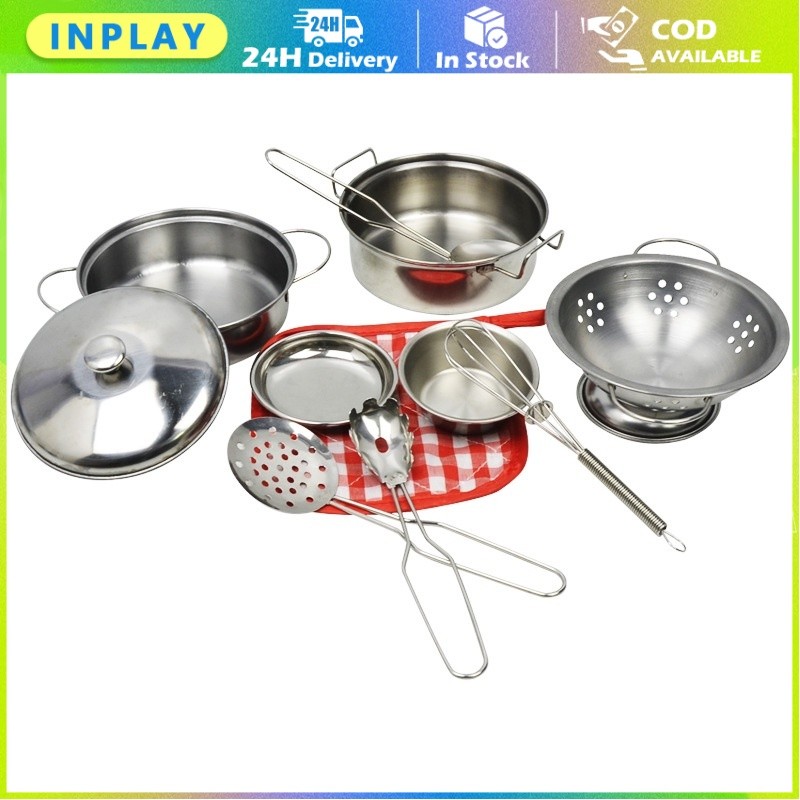 10PCS Cooking Set Mainan Masak Anak / Peralatan Dapur Stainless / Role Play Kitchen Toys / Mainan Ed