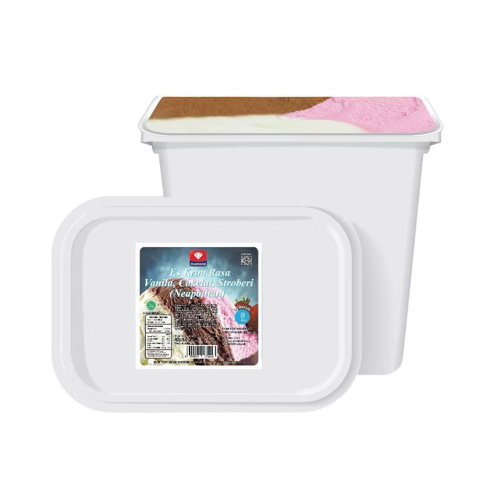 Ice Cream Diamond Neapolitan 8liter es krim box besar 3 rasa vanila stoberi coklat yang creamy