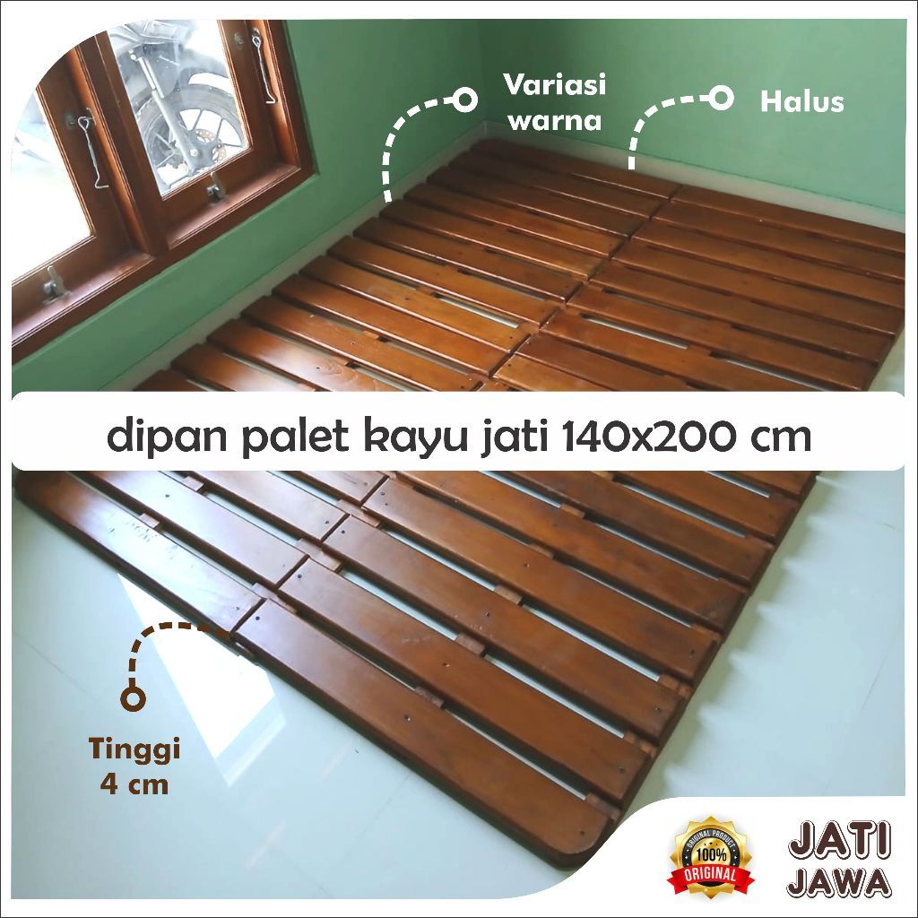 Tatakan Alas Kasur Dipan Kayu Minimalis Ukuran 140x200 cm Bahan Baku Kayu Jati Solid Jawa - woodiguw