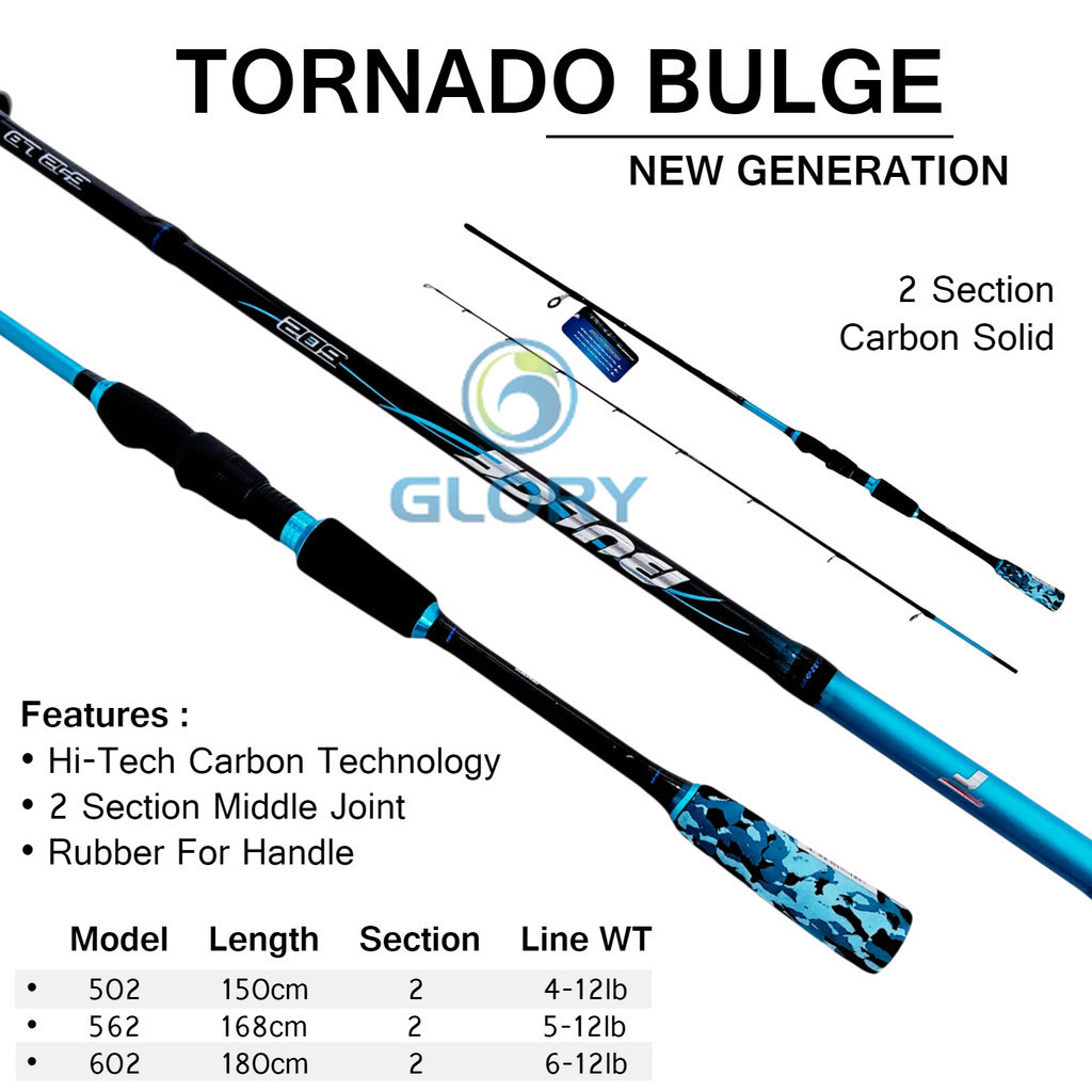 Tornado Bulge 150 165 180 Cm Joran Casting Carbon Solid Sambung 2 Untuk Galapung Tangkai Tongkat Pan