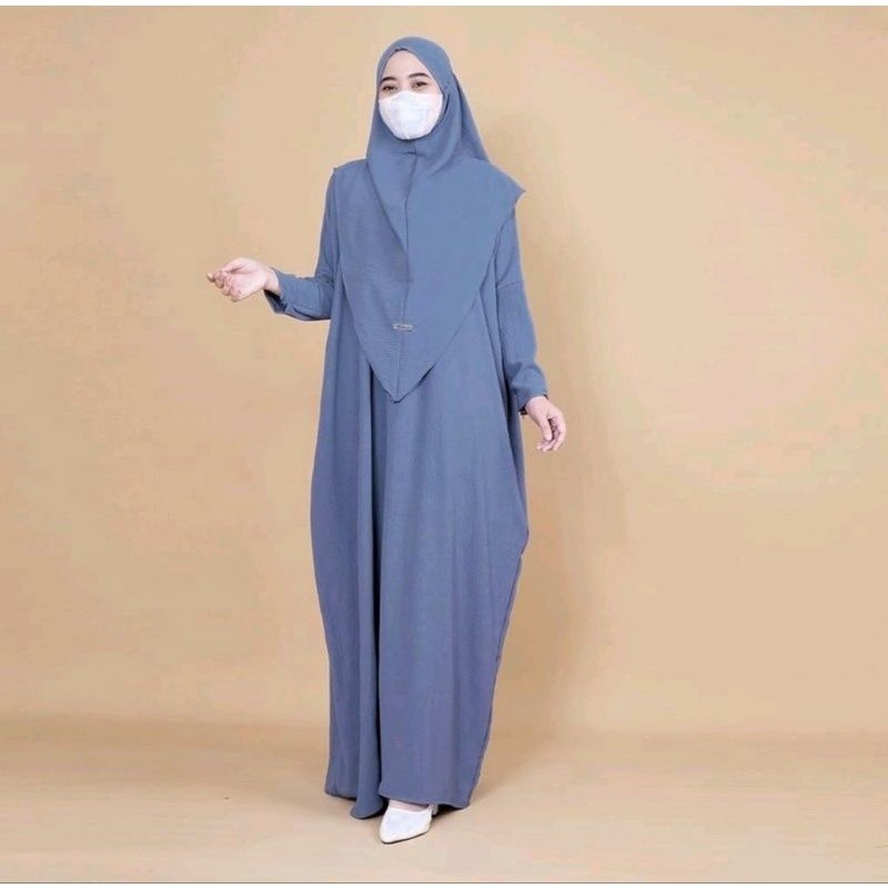 TERLARIS KAFTAN AMEENA Krinkle premium SET HIJAB Panjang