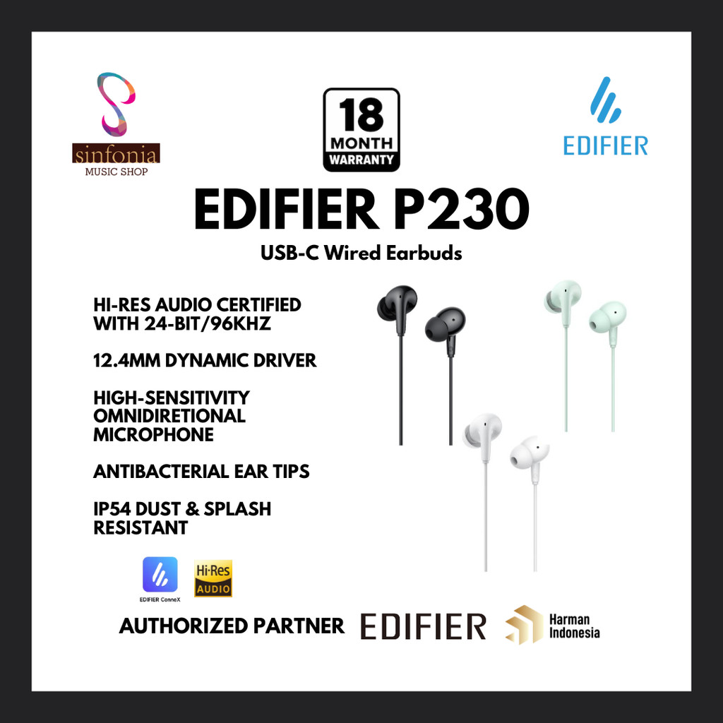 EDIFIER P230 USB-C Wired Earbuds with Remote and Mic