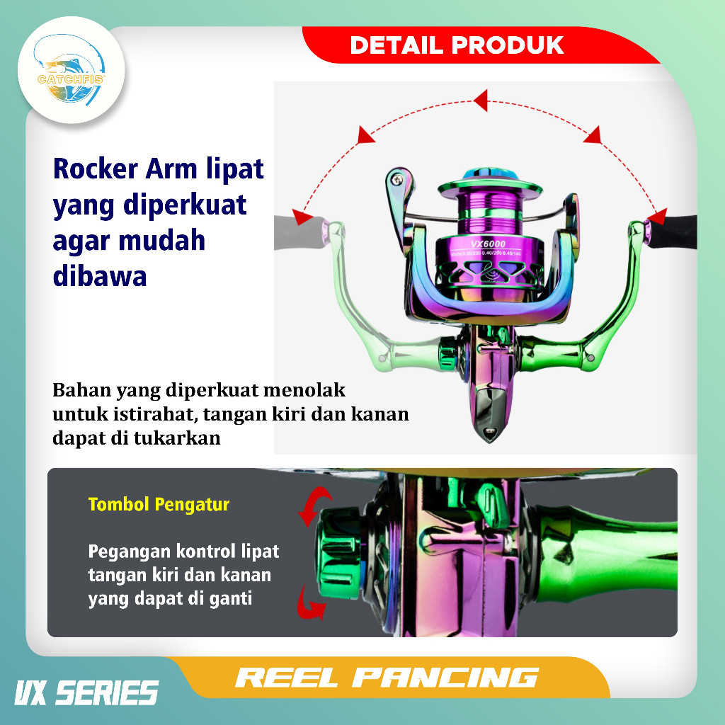 PROMOCatchfis -Reel Pancing Spinning Laut Full Besi Reel VX1000-7000 Gulungan Pancing Kuat Reel Panc