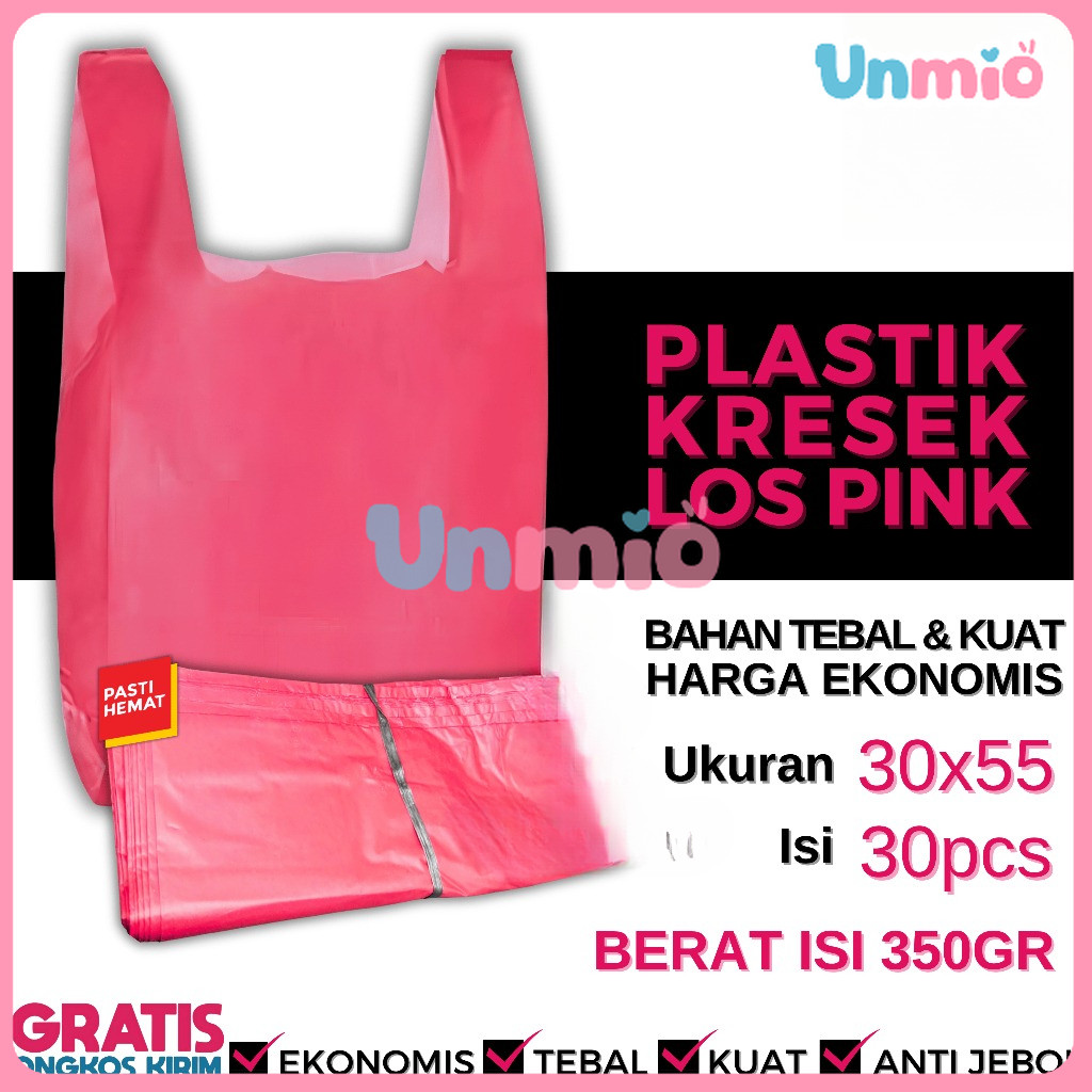 PLASTIK KRESEK LOS PINK | KANTONG KRESEK IKAT WARNA PINK EKONOMIS | PLASTIK WARUNG / PASAR UKURAN 30