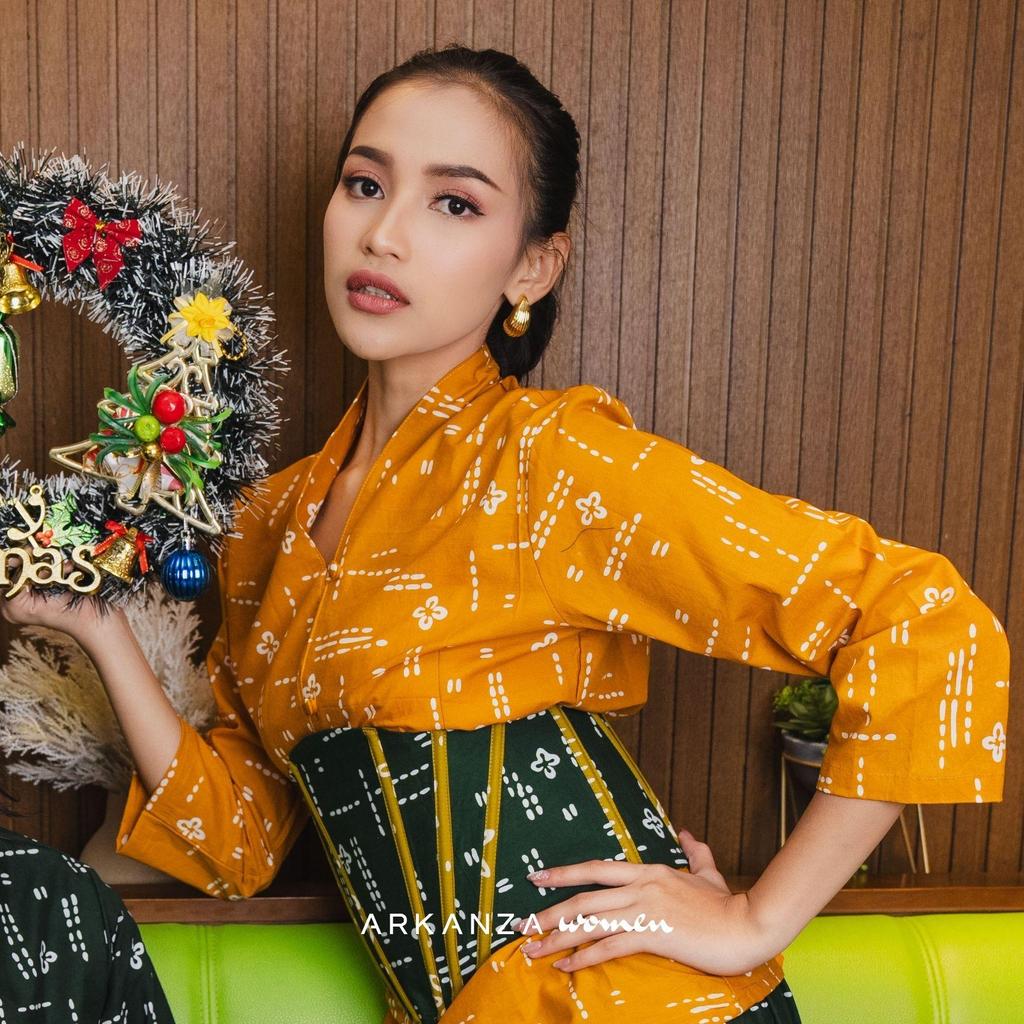 ARKANZA WOMEN Obi Belt Batik Cap Obi Bone Melati Hijau Korset Tulangan Wanita Katun Modern