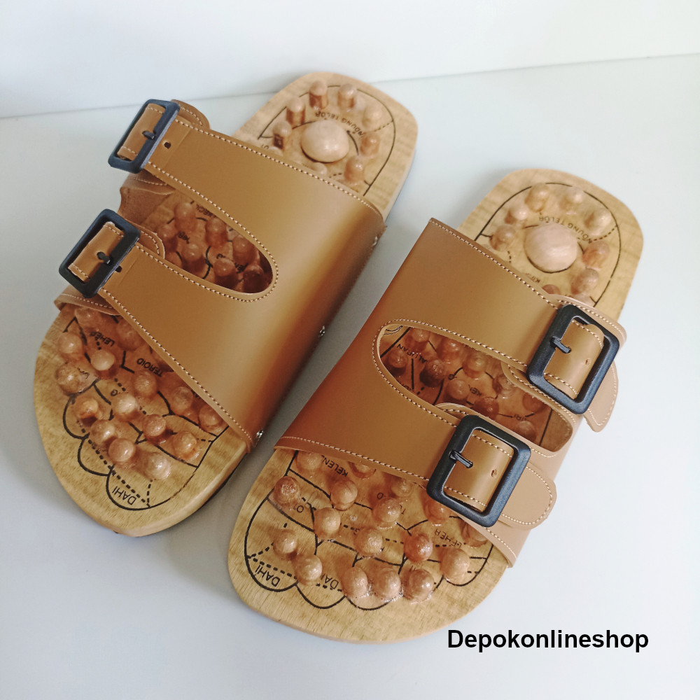Sandal Refleksi Kayu Sendal Terapi Relaksasi Akupresur Telapak Kaki Slop Kayu Pria Wanita