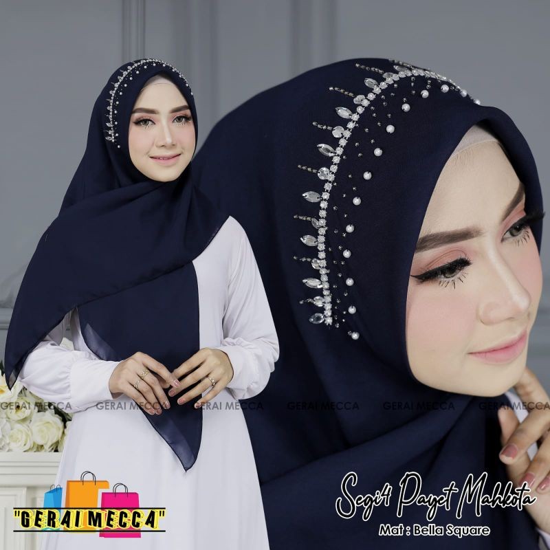 Ft993 - Hijab Segi Empat Payet Mahkota// Segi empat pesta// Hijab Mewah