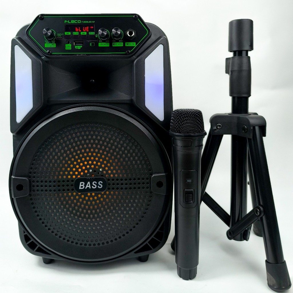 Speaker Bluetooth Portabel FLECO F-8606 LED KF 8.5 Inch dengan Karaoke Wireless dan Mikrofon INclude