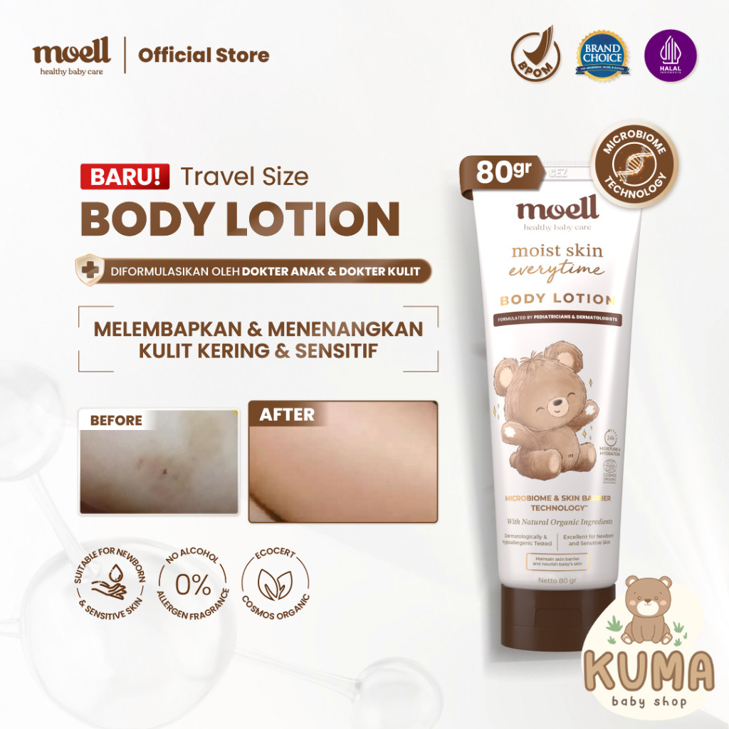 Moell Body Lotion Bayi Travel Size 80gr - Melembapkan Kulit Badan Anak - Perawatan Kulit Kering dan 