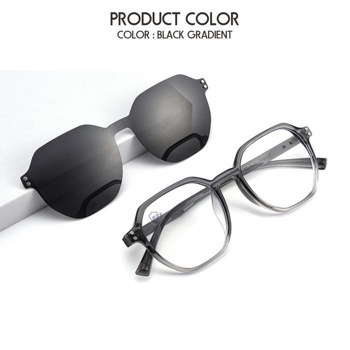 Lunav Style Kacamata Clip On Geometric Anti Radiasi Lensa Minus Pria/Wanita 82103 - Black Gradient, 