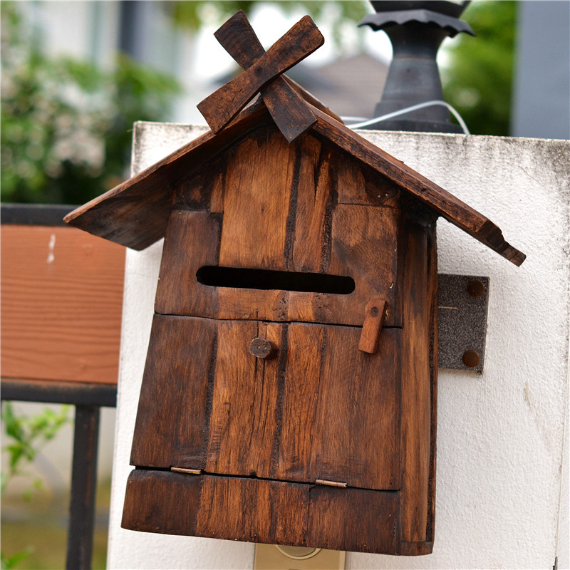 Old Wooden Windmill Mailbox Villa Water and Electricity Bill Postcard Storage Box Wall Outdoor Rainp