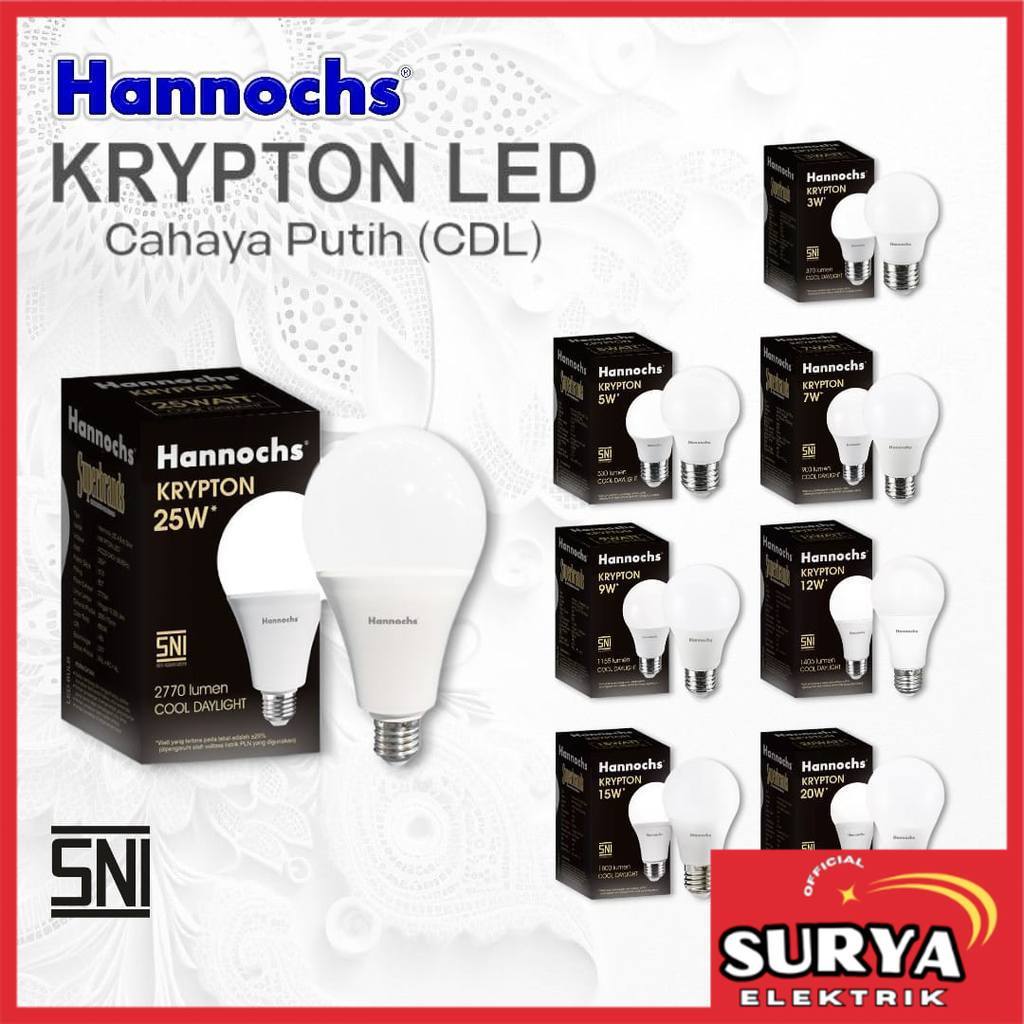 Bohlam Lampu HANNOCHS KRYPTON LED A Bulb 3W 5W 7W 9W 12W 15W 25W CDL Cool Daylight Cahaya Putih SNI