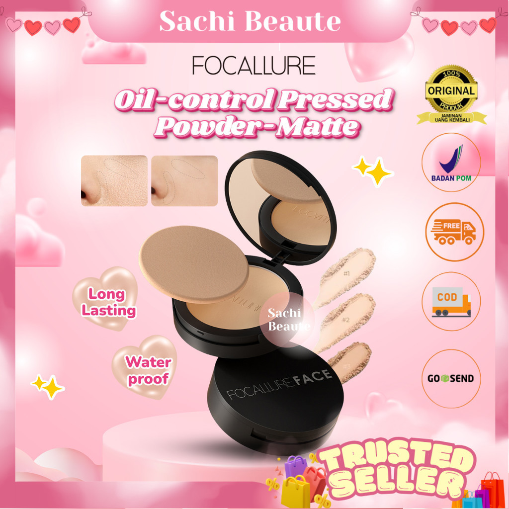 FOCALLURE Oil-control Pressed Powder-Matte Bedak Padat sachi beaute