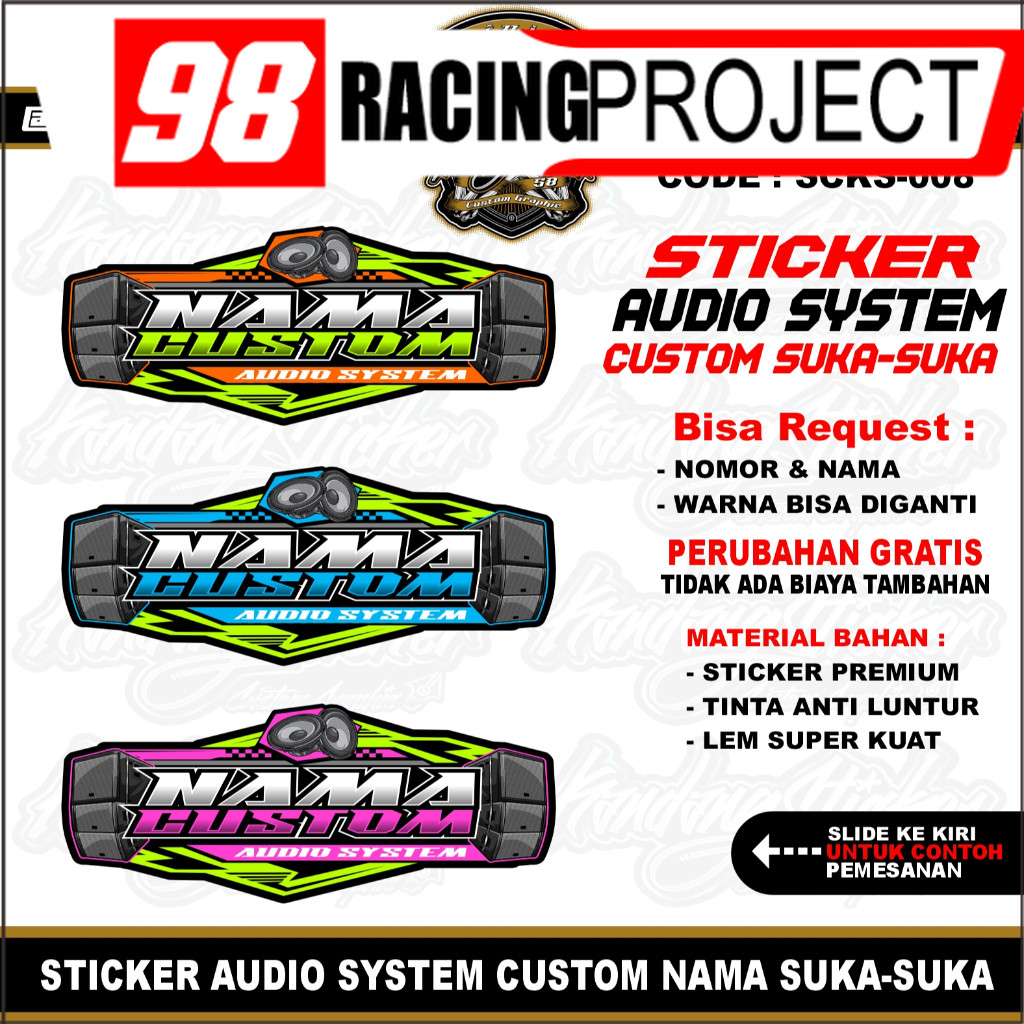 Stiker AUDIO SOUND SYSTEM Custom Satuan Nama Suka Suka Sticker Custom Stiker Timbul Sticker Motor