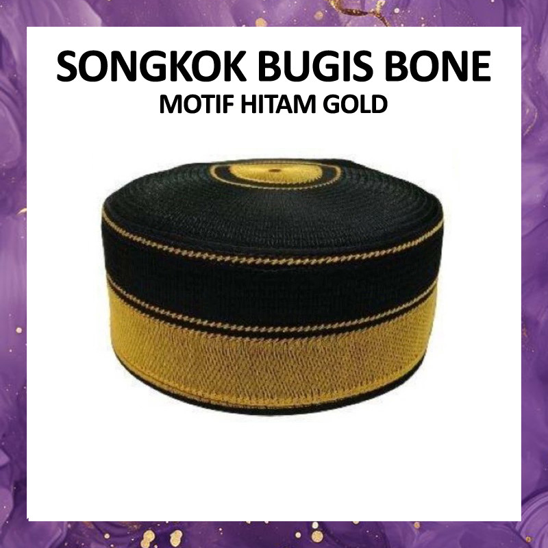 (SBA) Songkok Bugis Recca Bone Peci Songko Hitam Gold Kuning Bordir Kualitas Bagus Busana Fashion Mu