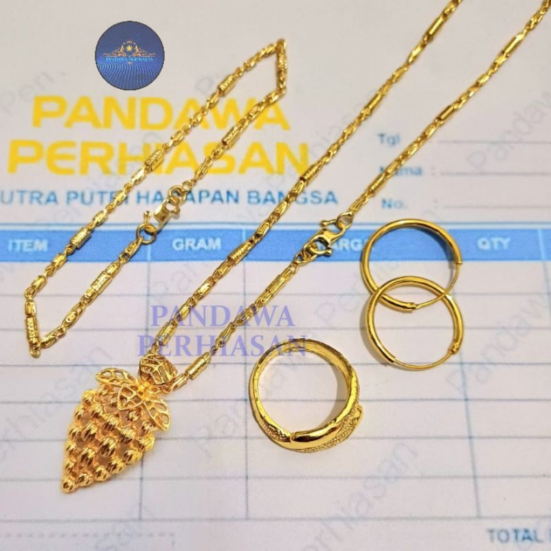 Perhiasan wanita 1 set terbaru asli Anti luntur mirip Emas asli murah lengkap Gelang kalung cincin a