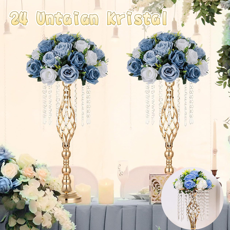 COD 24 Gantungan Kristal Vas Bunga Pernikahan Gold Mermaid Centerpiece Crystal Stand Kandil Holder I