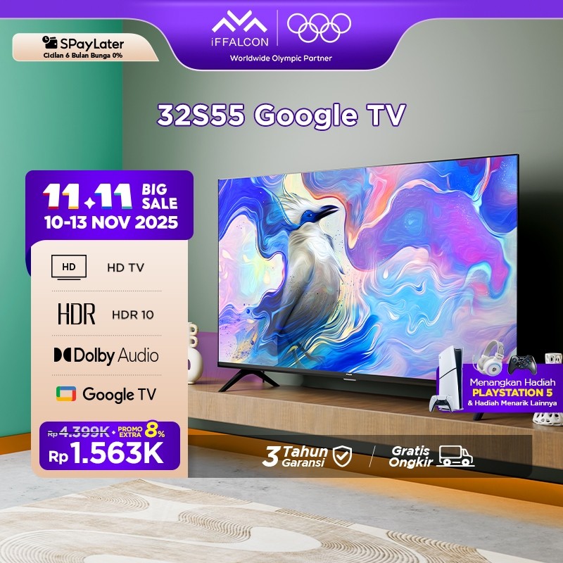TERBAIK iFFALCON by TCL 32 inch S55 Series Google TV (Android 14) Smart Digital - HD - HDR 10 - Dolb