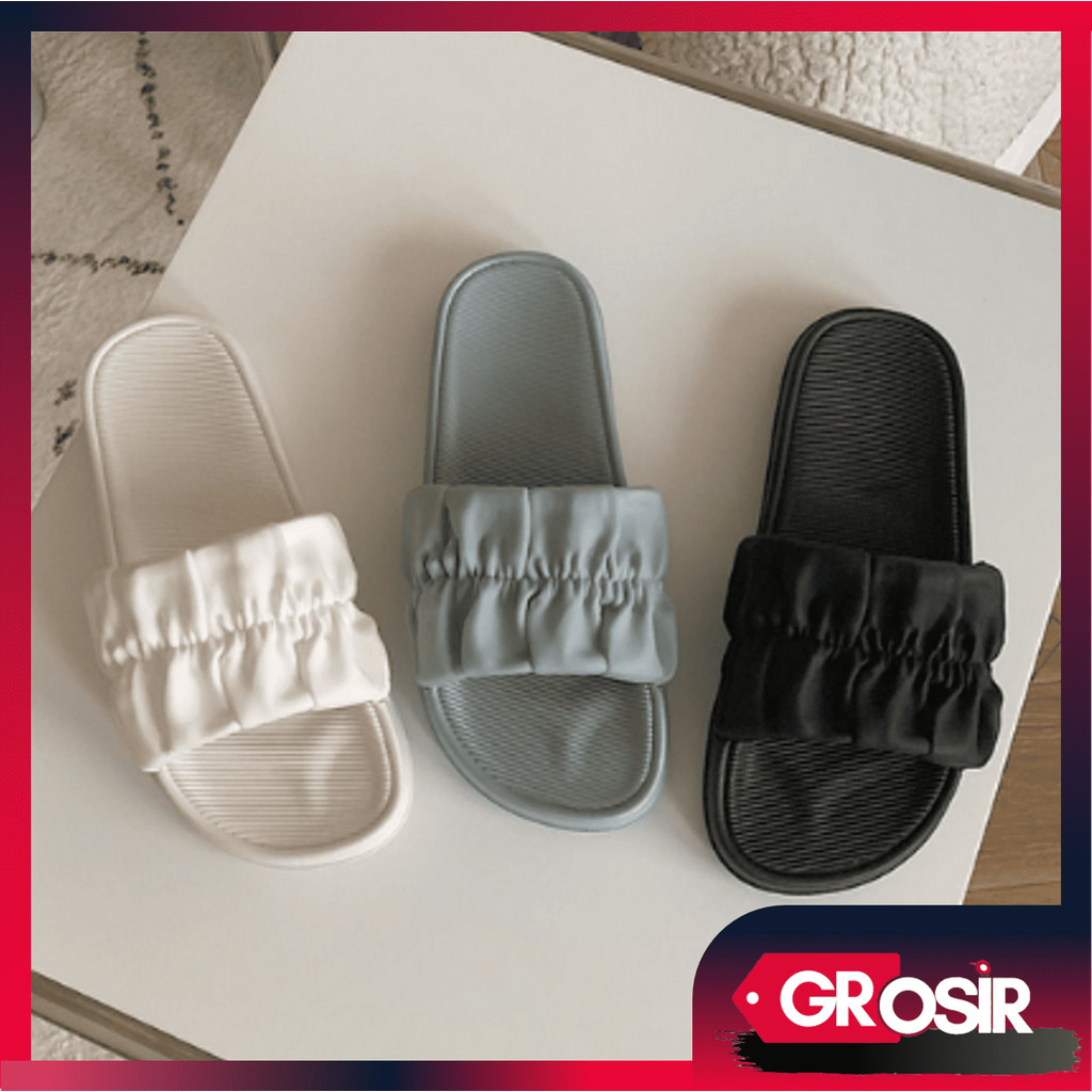 Grosir - S5784 Sandal Slop Wanita Karet Jelly / Sandal Motif Serut / Fashion Nyaman Sendal Wanita