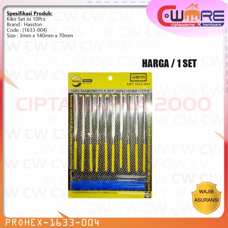 Pisau kikir set 10 pcs Kayu kaca Stainless Hasston Prohex 1633-004 - CWTT