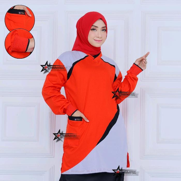 Baju Olahraga Tunik Muslimah / Atasan Kaos Olharaga Wanita Muslimah / Seragam Baju Senam Muslimah Pa