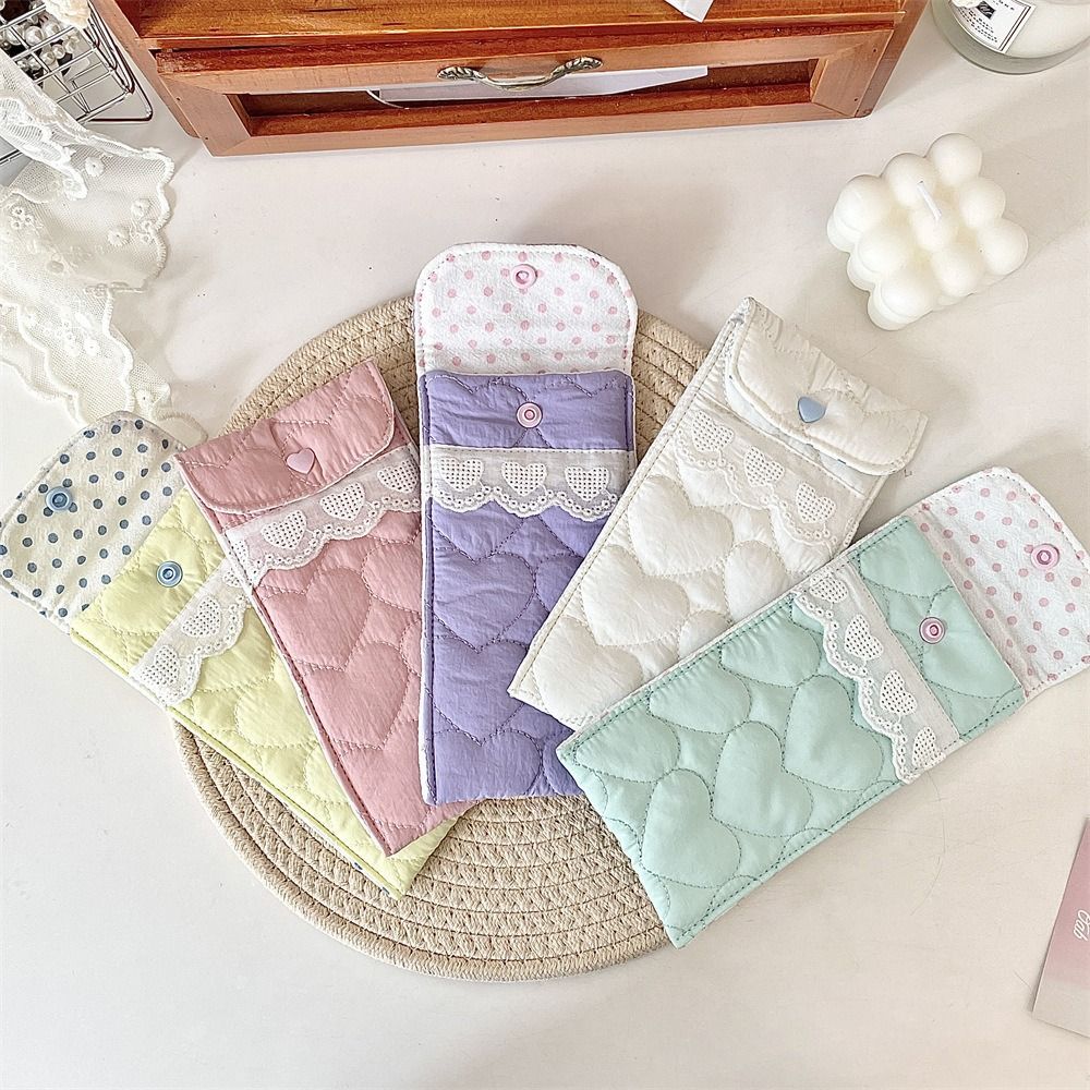 Korean Style Cotton Glasses Storage Bag Sweet Lace Heart Lovely Eyeglasses Case Multi-Functional Eye