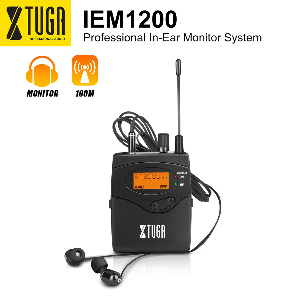 XTUGA IEM1200 550-580Mhz In Ear Monitor System Singles Bodypack Receiver Monitoring with In Earphone