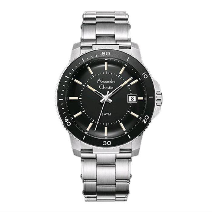 Jam Tangan Pria Alexandre Christie 6141 AC 6141 AC6141 Original - silver hitam