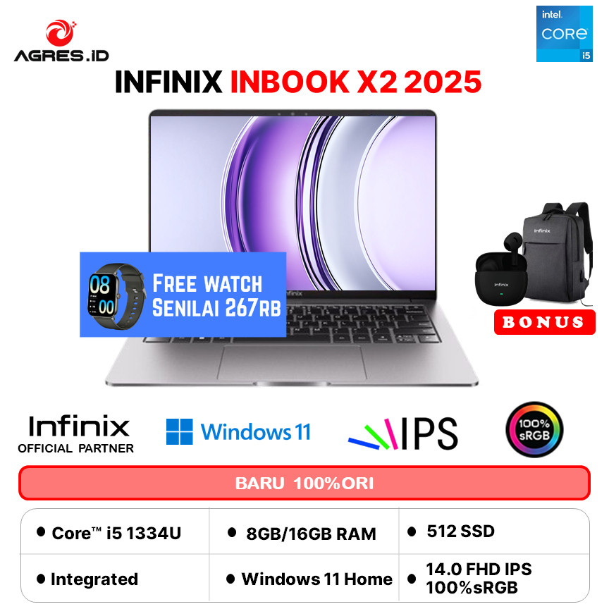 INFINIX INBOOK X2 2025 I5 1334 16GB 512SSD WIN11+OFFICE PERMANEN 14.0 FHD SRGB100 BLU