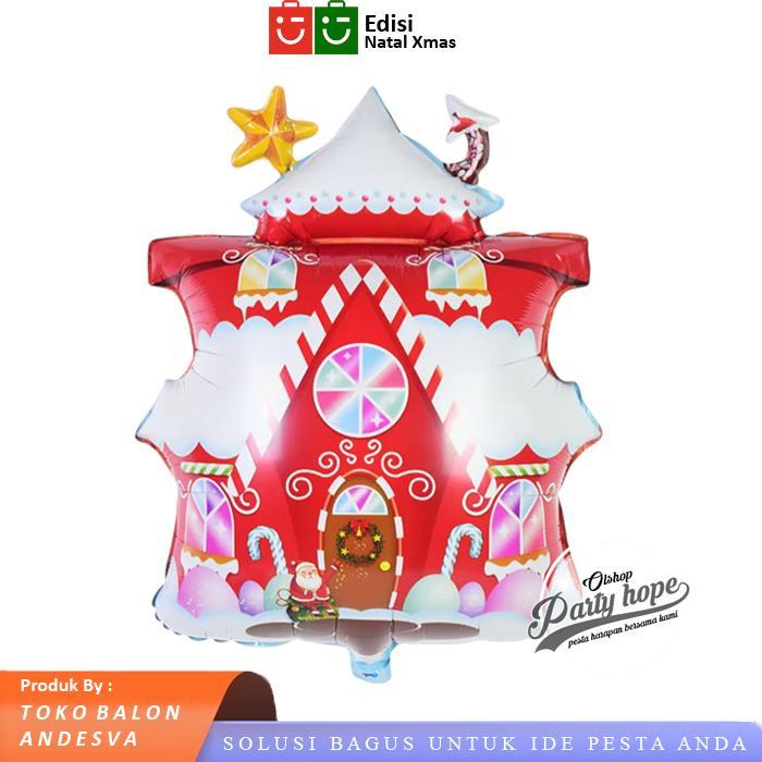 Balon foil natal rumah castle jumbo / balon rumah candy / balon pesta tema natal jumbo / balon natal