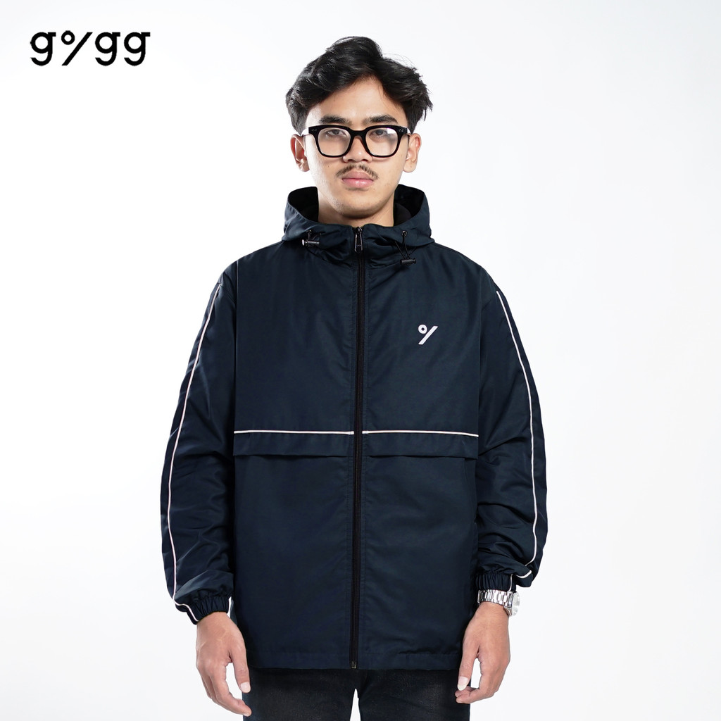 Gigg -  Bloop - Jacket Parasut Cowok Navy - Jaket Waterproof Outdoor - Jaket Hoodie Nylon Pria