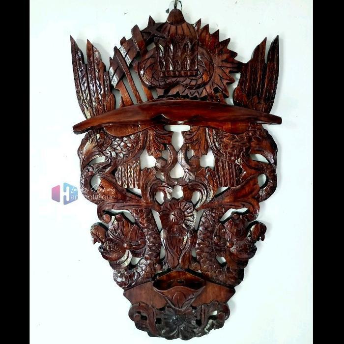 Blawong lobang 3 tempel dinding ukiran naga merak kayu jati garap rapi plitur alusan