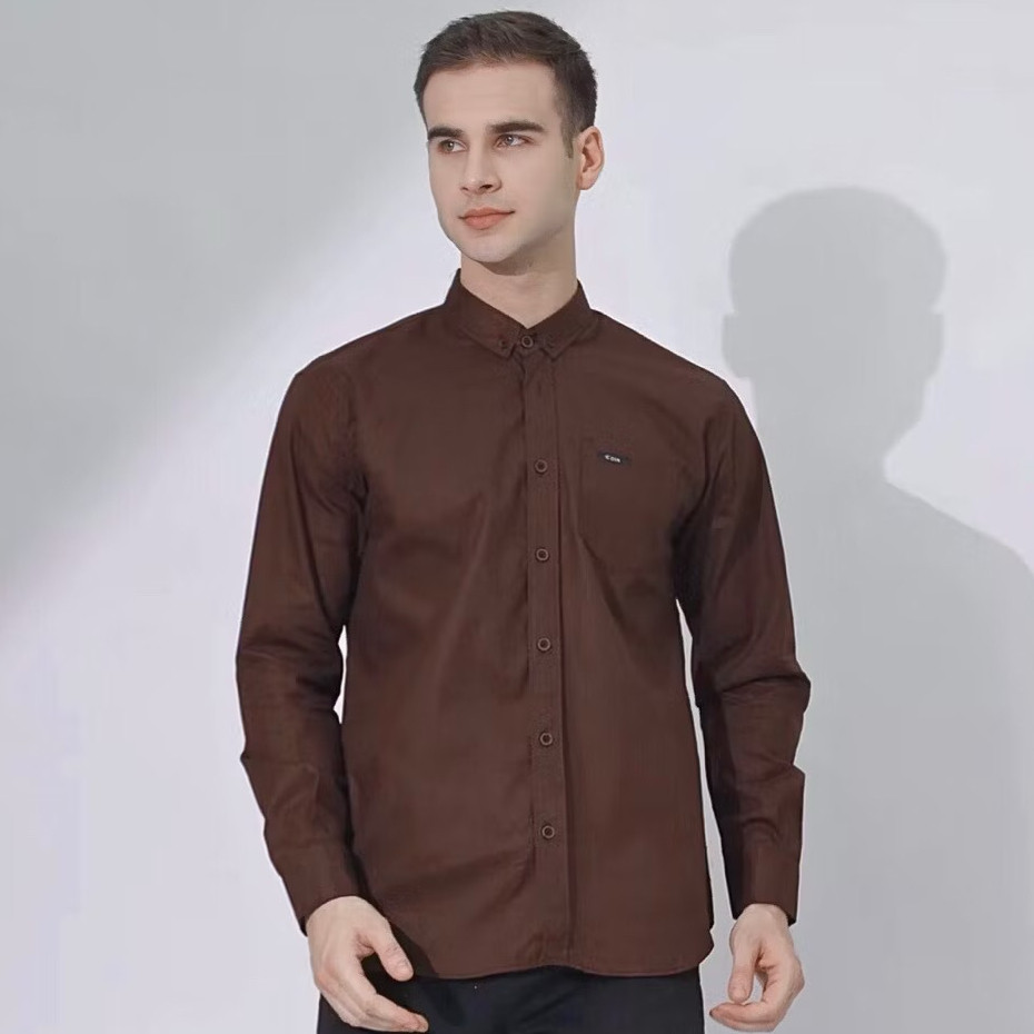 Kemeja Polos Coklat Mahogany Pria Lengan Panjang Slimfit Kemeja Hitam Kemeja Putih Kemeja Casual
