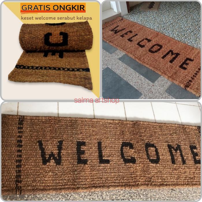 keset welcome serabut kelapa panjang,dekorasi depan rumah,keset lantai welcome,keset kaki sabut kela
